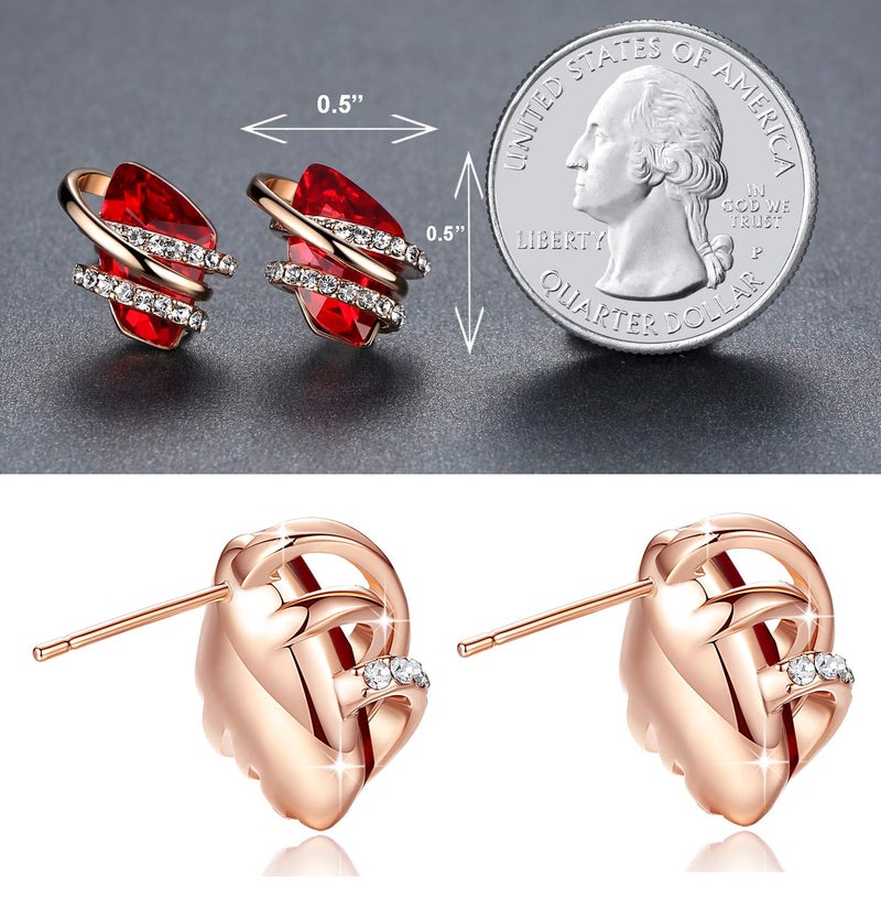Leafael Wish Stone Stud Earrings with Ruby Red Birthstone Crystal for January and July, 18K Rose Gold Plated - Image 2